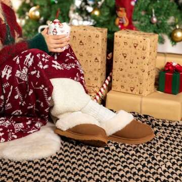 LazyStep Women's Madge Fuzzy Slippers with Comfort Memory Foam, Slip-on Warm Outdoor Indoor House Shoes(Tan, Size 9-10)