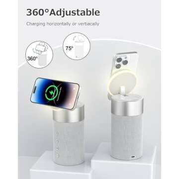 COLSUR Bluetooth Speaker with Night Light - 3 in 1 Mag-Safe Wireless Charger for iPhone 16/15/14/13/12 Series, AirPods Pro/3/2，Gifts for Men& Women