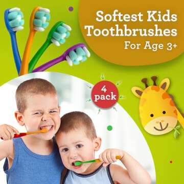 GuruNanda Butter On Gums Kids Toothbrush - 4 Pack Extra Soft Bristles Toothbrush for Kids, Multi-Col...