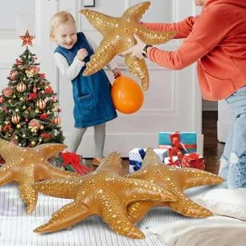 Jet Creations Inflatable Aquatic Animal Starfish, Pack of 4, 20 inches Height Toys for Kids 3 Year and up, Decoration with Hanger (1) per Starfish, 1 Pack