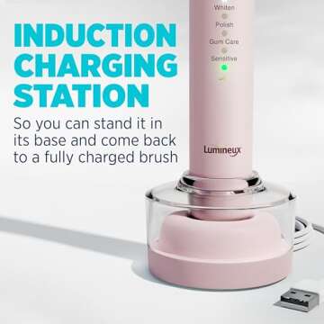 Lumineux Teeth Whitening Sonic Bamboo Electric Toothbrush for Adults - Includes 2 Soft Bristle Replaceable Bamboo Toothbrush Heads, Charging Station & USB Charge Cord - Rechargeable, Bloom Pink