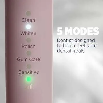 Lumineux Teeth Whitening Sonic Bamboo Electric Toothbrush for Adults - Includes 2 Soft Bristle Replaceable Bamboo Toothbrush Heads, Charging Station & USB Charge Cord - Rechargeable, Bloom Pink