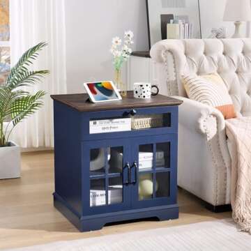 NONGSHIM Farmhouse End Table with Charging Station