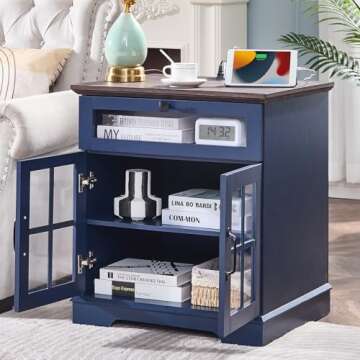 NONGSHIM Farmhouse End Table with Charging Station