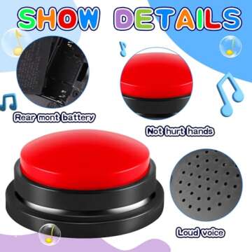 Ovveroche 6 Pieces Recordable Answer Buzzers Button Answer Buzzers Game Show Buzzer Recordable Butto...