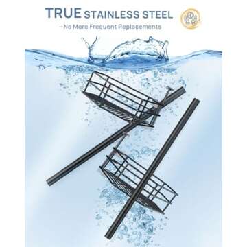 SEIRIONE Corner Shower Caddy Tension Pole, Quick Setup, Rust-Free Bathroom Shower Organizer Corner for Bathtub Shampoo Storage, 4-Tier Adjustable Shelf, Drill Free, Fits 39 to 113 Inch Height, Black