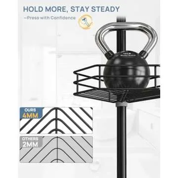 SEIRIONE Corner Shower Caddy Tension Pole, Quick Setup, Rust-Free Bathroom Shower Organizer Corner for Bathtub Shampoo Storage, 4-Tier Adjustable Shelf, Drill Free, Fits 39 to 113 Inch Height, Black