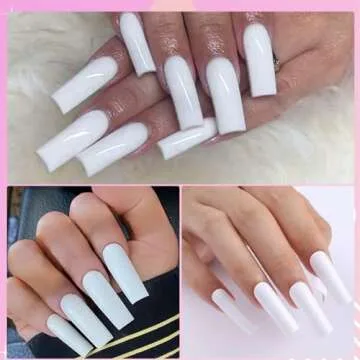 AddFavor White Square Press on Nails Long, 240pcs Long Square Fake Nails Press ons Glossy Full Cover Acrylic False Nails with Adhesive Glue Tabs for Women Girls