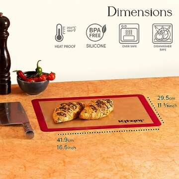 Kitzini Silicone Baking Mat Set. Non-Stick Silicone Mats for Baking. 2 Half Baking Sheets. BPA Free....