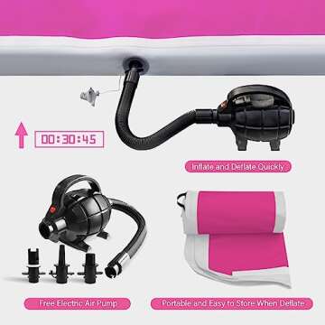 AKSPORT Air Mat Tumble Track 10ft 13ft 16ft 20ft Gymnastics Tumbling Mat Inflatable Tumble Track with Electric Air Pump for Home Use/Tumble/Gym/Training/Cheerleading (double pink, 16x3.28x0.33ft)