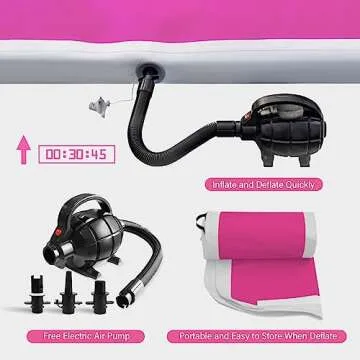 AKSPORT Air Mat Tumble Track 10ft 13ft 16ft 20ft Gymnastics Tumbling Mat Inflatable Tumble Track with Electric Air Pump for Home Use/Tumble/Gym/Training/Cheerleading (double pink, 16x3.28x0.33ft)