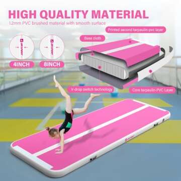 AKSPORT Air Mat Tumble Track 10ft 13ft 16ft 20ft Gymnastics Tumbling Mat Inflatable Tumble Track with Electric Air Pump for Home Use/Tumble/Gym/Training/Cheerleading (double pink, 16x3.28x0.33ft)