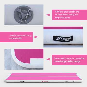 AKSPORT Air Mat Tumble Track 10ft 13ft 16ft 20ft Gymnastics Tumbling Mat Inflatable Tumble Track with Electric Air Pump for Home Use/Tumble/Gym/Training/Cheerleading (double pink, 16x3.28x0.33ft)