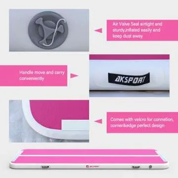 AKSPORT Air Mat Tumble Track 10ft 13ft 16ft 20ft Gymnastics Tumbling Mat Inflatable Tumble Track with Electric Air Pump for Home Use/Tumble/Gym/Training/Cheerleading (double pink, 16x3.28x0.33ft)