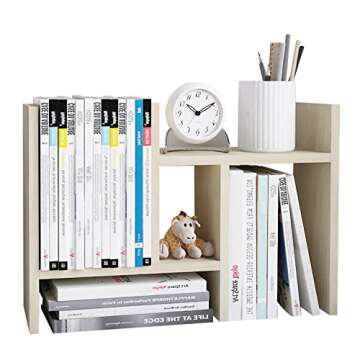 Jerry & Maggie Desktop Organizer Office Storage Rack Adjustable Wood Display Shelf Free Style Double H Display True Natural Stand Shelf, White Wood Tone
