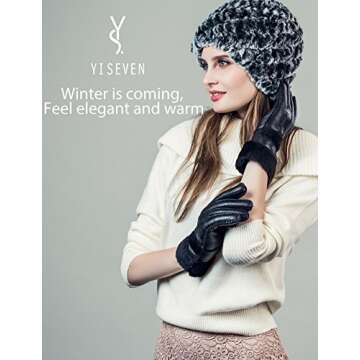 YISEVEN Women's Winter Sheepskin Shearling Leather Gloves Wool Lined Furry Cuffs