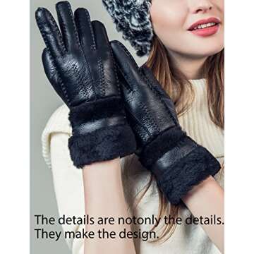 YISEVEN Women's Winter Sheepskin Shearling Leather Gloves Wool Lined Furry Cuffs