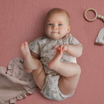 Blissful Diary Muslin Crib Sheets for Girl Boy, Boho Neutral Soft Cotton Baby Sheet for 52''x28'' Standard Crib Mattress, 2 Pack(Dusty Pink&Rainbow)