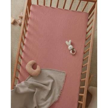 Blissful Diary Muslin Crib Sheets for Girl Boy, Boho Neutral Soft Cotton Baby Sheet for 52''x28'' Standard Crib Mattress, 2 Pack(Dusty Pink&Rainbow)
