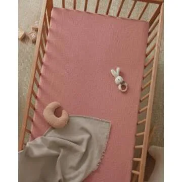 Blissful Diary Muslin Crib Sheets for Girl Boy, Boho Neutral Soft Cotton Baby Sheet for 52''x28'' Standard Crib Mattress, 2 Pack(Dusty Pink&Rainbow)