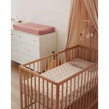 Blissful Diary Muslin Crib Sheets for Girl Boy, Boho Neutral Soft Cotton Baby Sheet for 52''x28'' Standard Crib Mattress, 2 Pack(Dusty Pink&Rainbow)