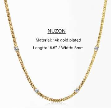 NUZON 18K Gold Plated Necklace with CZ Stones