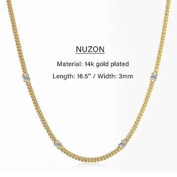 NUZON 18K Gold Plated Necklace with CZ Stones