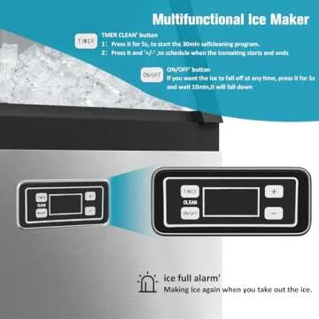 Erivess 120 lbs/24H Commercial Ice Maker,48 Cubes/11mins, 33 lbs Ice Storage Capacity, Counter Ice Maker Self Cleaning, 24 Hour Timer Stainless Steel Freestanding Ice Maker Machine (120lbs/day)
