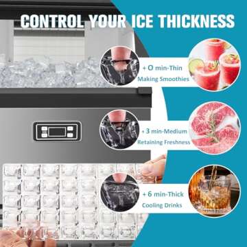 Erivess 120 lbs/24H Commercial Ice Maker,48 Cubes/11mins, 33 lbs Ice Storage Capacity, Counter Ice Maker Self Cleaning, 24 Hour Timer Stainless Steel Freestanding Ice Maker Machine (120lbs/day)