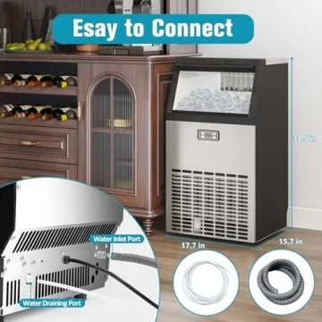 Erivess 120 lbs/24H Commercial Ice Maker,48 Cubes/11mins, 33 lbs Ice Storage Capacity, Counter Ice Maker Self Cleaning, 24 Hour Timer Stainless Steel Freestanding Ice Maker Machine (120lbs/day)