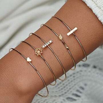 Adjustable Cocazyw Gold Bracelet Set - 19pcs Fashion Jewelry