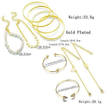 Adjustable Cocazyw Gold Bracelet Set - 19pcs Fashion Jewelry