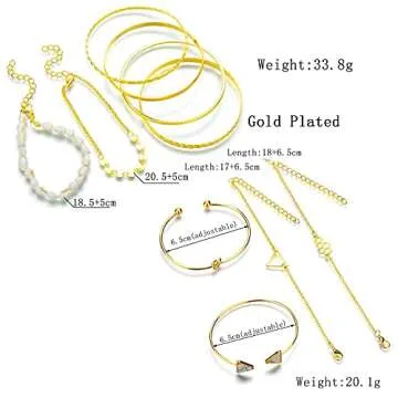 Adjustable Cocazyw Gold Bracelet Set - 19pcs Fashion Jewelry