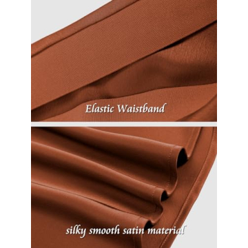 Skrtimory Womens Satin Silk High Waist Slit Midi Skirt Elastic Waistband Midi Skirts for Women Brown