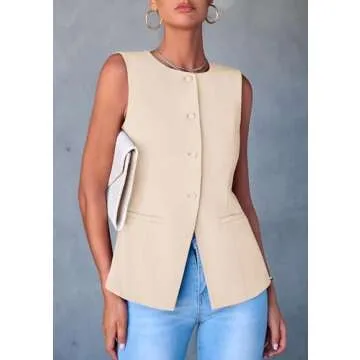 PRETTYGARDEN Women's Summer Suit Vest Tops 2025 Dressy Business Casual Sleeveless Button Down Trendy Fashion Blazer Waistcoat (Apricot,Medium)
