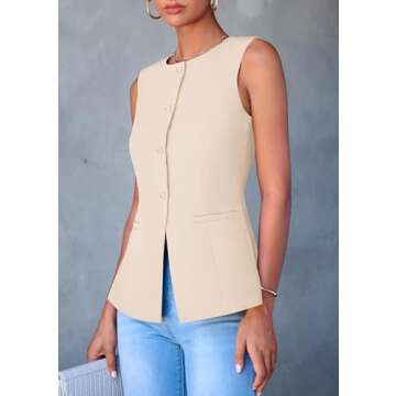 PRETTYGARDEN Women's Summer Suit Vest Tops 2025 Dressy Business Casual Sleeveless Button Down Trendy Fashion Blazer Waistcoat (Apricot,Medium)