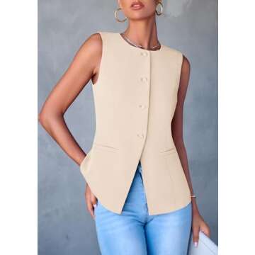 PRETTYGARDEN Women's Summer Suit Vest Tops 2025 Dressy Business Casual Sleeveless Button Down Trendy Fashion Blazer Waistcoat (Apricot,Medium)