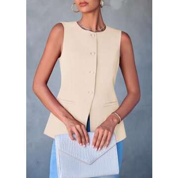 PRETTYGARDEN Women's Summer Suit Vest Tops 2025 Dressy Business Casual Sleeveless Button Down Trendy Fashion Blazer Waistcoat (Apricot,Medium)
