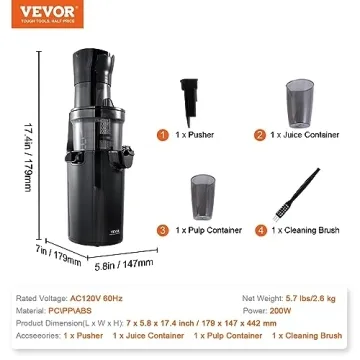 VEVOR Masticating Juicer, High Juice Yield & Easy Clean