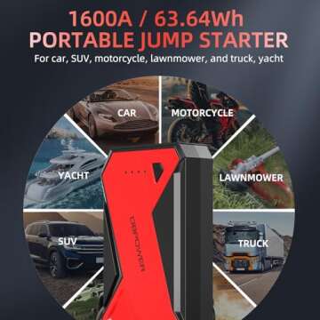 DBPOWER 800A Peak 18000mAh Portable Car Jump Starter (up to 7.2L Gas/5.5L Diesel Engine) Portable Battery Booster with LCD Screen (Red)