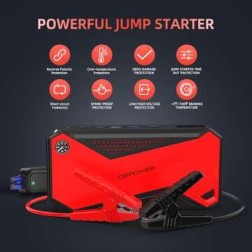 DBPOWER 800A Peak 18000mAh Portable Car Jump Starter (up to 7.2L Gas/5.5L Diesel Engine) Portable Battery Booster with LCD Screen (Red)