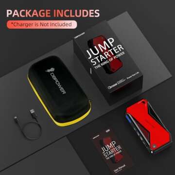 DBPOWER 800A Peak 18000mAh Portable Car Jump Starter (up to 7.2L Gas/5.5L Diesel Engine) Portable Battery Booster with LCD Screen (Red)