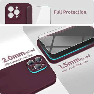 SURPHY Compatible with iPhone 13 Pro Case with Screen Protector, (Camera Protection & Soft Microfiber Lining) Liquid Silicone Phone Case 6.1 inch 2021, Plum