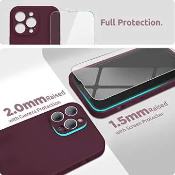 SURPHY Compatible with iPhone 13 Pro Case with Screen Protector, (Camera Protection & Soft Microfiber Lining) Liquid Silicone Phone Case 6.1 inch 2021, Plum