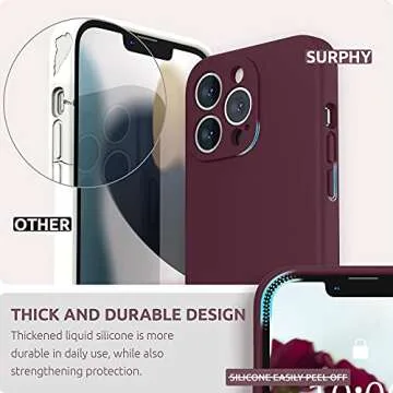 SURPHY Compatible with iPhone 13 Pro Case with Screen Protector, (Camera Protection & Soft Microfiber Lining) Liquid Silicone Phone Case 6.1 inch 2021, Plum