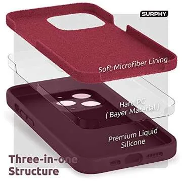 SURPHY Compatible with iPhone 13 Pro Case with Screen Protector, (Camera Protection & Soft Microfiber Lining) Liquid Silicone Phone Case 6.1 inch 2021, Plum