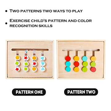 Skrtuan Montessori Learning Toy, Wooden Color Shape Slide Puzzle Matching Brain Teasers Logic IQ Game, Montessori STEM Preschool Educational Toys for Toddlers Kids Boys Girls