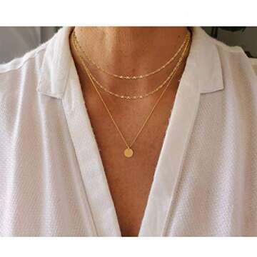 Aisansty Dainty Layered Choker Necklace Handmade Bar Chain Coin Pendant Adjustable Gold Plated Layer...