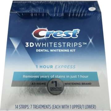 Crest 3D Whitestrips, 1 Hour Express, Teeth Whitening Strip Kit, 14 Strips (7 Count Pack)