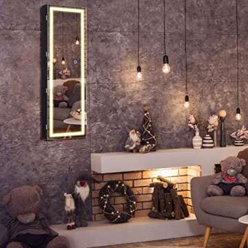 Giantex Jewelry Cabinet Armoire Door Wall Mount, 47.2in Lockable Touch Screen Lighted Full Length Mi...